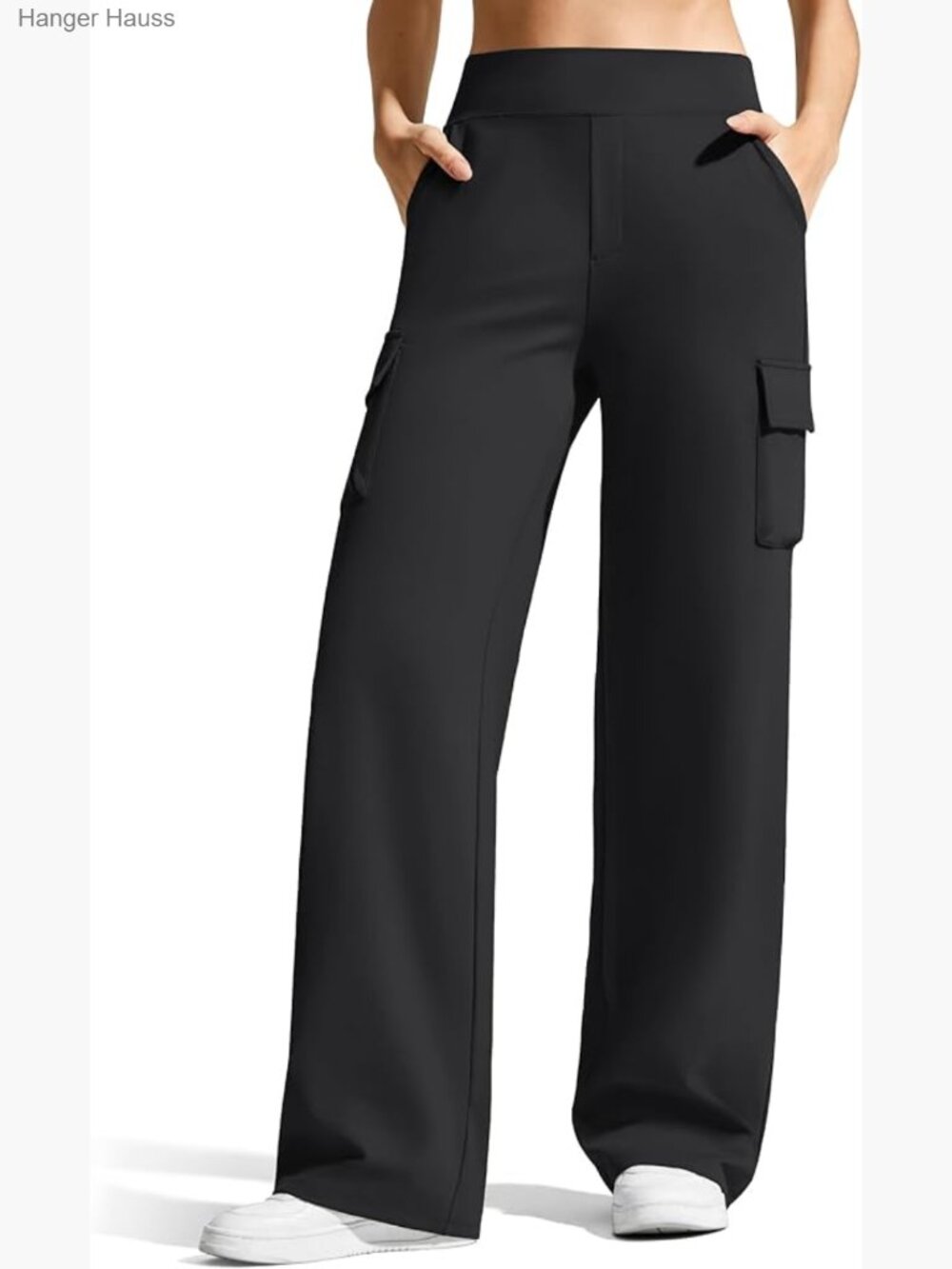 High Waisted Wide Leg Cargo Pants with 4 Pockets Stretch Yoga Trousers
